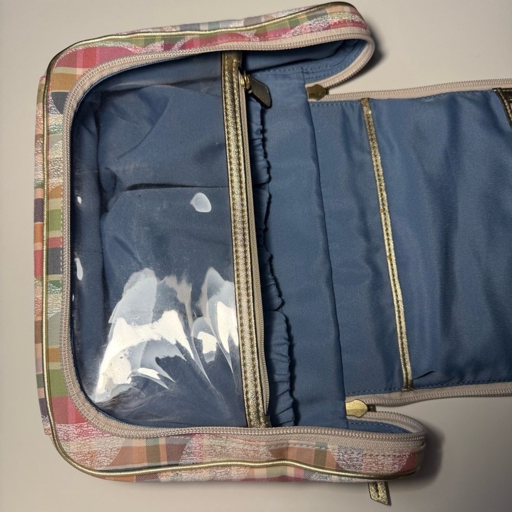 Coach Vintage Spring 2015 Gold Pink Purple Colorful Plaid Cosmetic Travel Bag - Picture 13 of 14